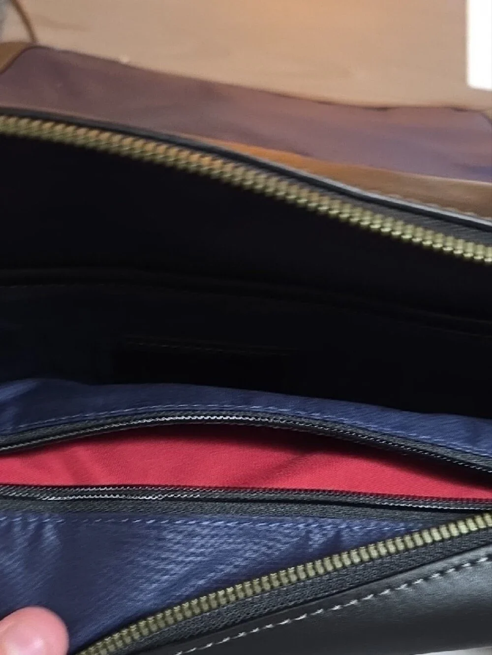 Tumi Black Leather Messenger Bag with Adjustable Strap